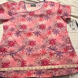Pink and Purple Snowflake Women's Scrub Top